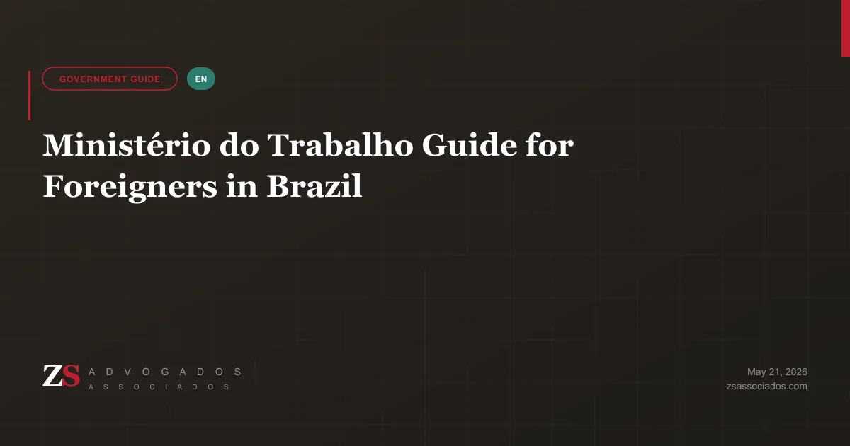 Illustration of Brazil's Ministry of Labor documents and CTPS work card for foreign workers